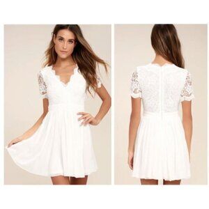Lulus White Angel In Disguise Lace Chiffon Skirt Skater Dress Size S